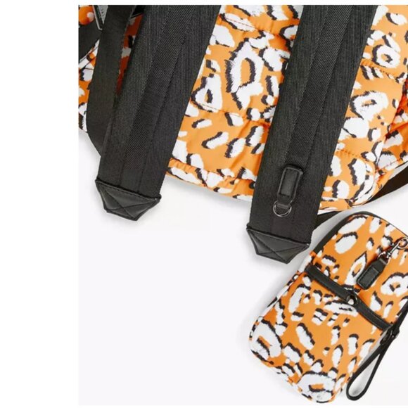 Ted Baker NNels Puffer Backpack Large Yellow Leopard Nylon Laptop Bag Mini Pouch - Picture 6 of 9
